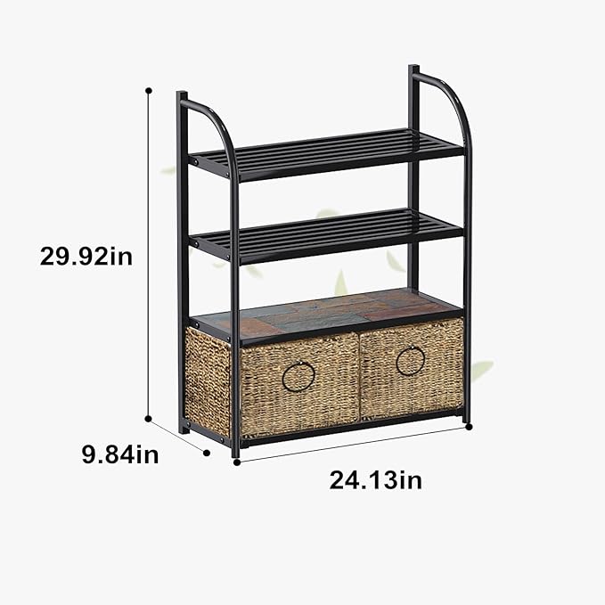 Zhongma Wall Mounted Metal Bathroom Shelves with 2 Baskets, 4-Tier Bathroom Organizer and Storage Over Toilet, Slate and Weave