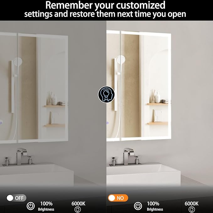32 x 26 Inch Lighted Medicine Cabinet with 2-Side LED Mirror & Electrical Outlet, 3 Color Lights Dimmable Tempered Glass Frontlit Anti-Fog UL Listed Recessed Wall Mount for Bathroom Storage