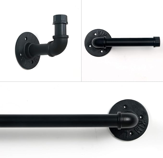 HouseAid 3-Pieces Industrial Pipe Towel Holder Set, Rustic Steel Towel Rack Kit, Farmhouse Vintage Style Towel Bar Accessories for Bathroom, Wall Mounted, Matte Black