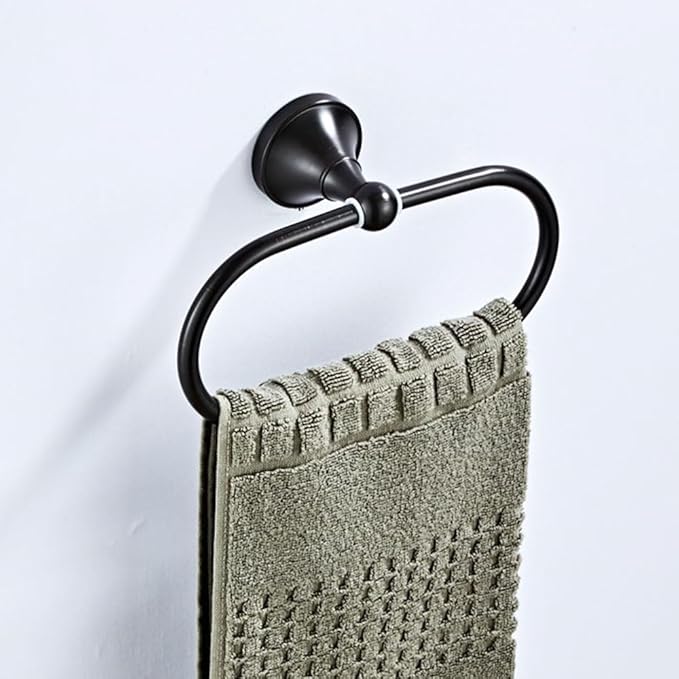 Antique Brass Oval Towel Ring 8.26'' /21cm Bathroom Towel Hanger Cabinet Towel Holder for Bathroom Kitchen Accessories Wall Mounted (Black)