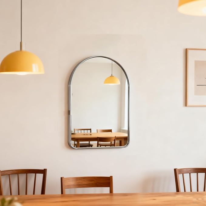 Funly mee Arched Wall Mirror, Wall-Mounted Plastic Mirror, for Bathroom and Vanity (Sliver, 11.8 x 15.8)