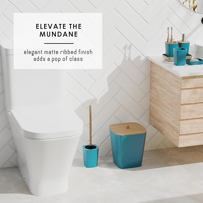 Clara Clark Bathroom Accessories Set - Bathroom Set, Bathroom Accessory Set, Shower Curtain Set, Toilet Brush, Trash Can & Soap Dispenser - Teal - 20PC