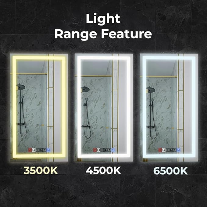 20x30 Inch Rectangular LED Bathroom Mirror with Lights Front and Backlit, 3 Color Modes, Touch Dimmer, Anti-Fog - Wall Mounted Vanity Mirror for Bathroom, Bedroom - Fab Glass and Mirror