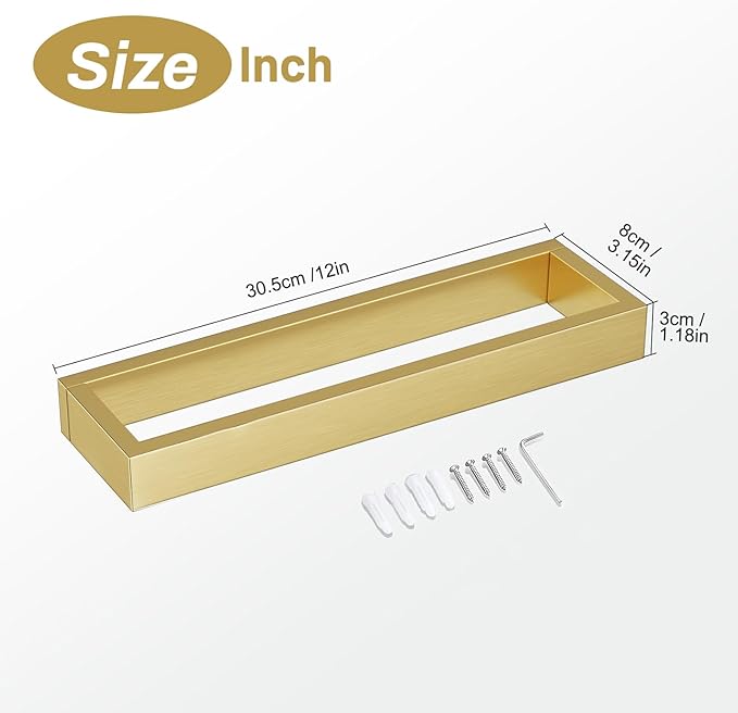 TNOMS Single Towel Bar Towel Holder Bathroom Hardware Accessories,Stainless Steel Wall-Mounted Towel Rack Towel Rail,12 Inches Brushed Gold
