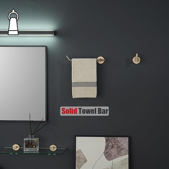 JQK Hand Towel Bar, Champagne Bronze Stainless Steel Towel Ring Holder for Bathroom, 9 Inch Wall Mount Left Hand, TR101-CB