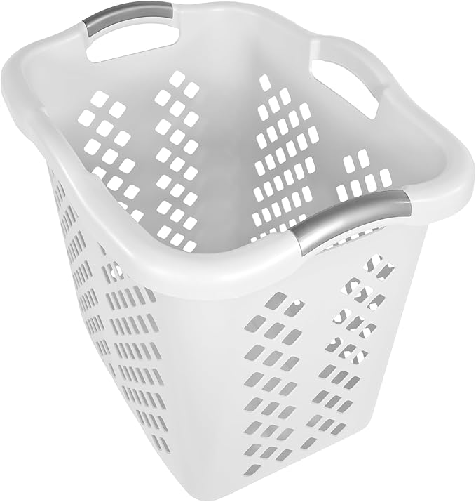 2-Pack 2 Bushel Ultra Portable Plastic Laundry Basket With Silver Handle, Suitable For Dirty Laundry Basket Boxes In Homes And Apartments, White