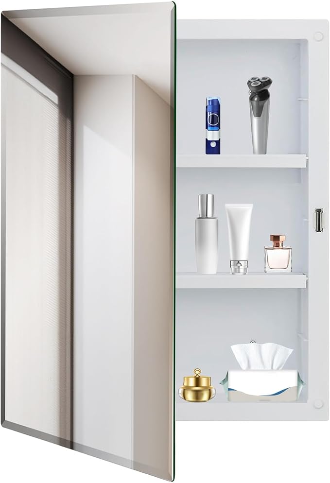 Bathroom Medicine Cabinet with Beveled Mirror,Medicine Cabinet with Storage Function,Hanging Storage Cabinet,Bathroom Mirror Cabinet,Adjustable Shelves,White (16 x 20 inch)