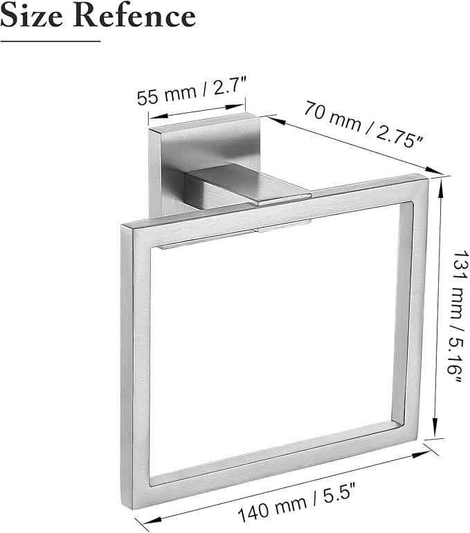 TNOMS Brushed Towel Ring Modern Square Hand Towel Bar,Towel Holder for Bathroom,Wall Mount Stainless Steel