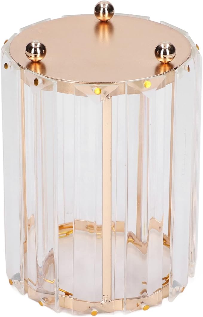 CDQL Cosmetic Brush Holder, Transparent Glass, Round Decorative Box, Pen Storage Organizer, Desktop Makeup Brush Container for Vanity (Gold)