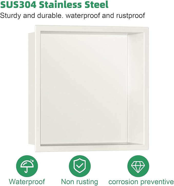 SaniteModar Shower Niche, Stainless Steel Shower Niche No Tile Needed, Recessed for Bathroom Storage (Warm White, 12x12)