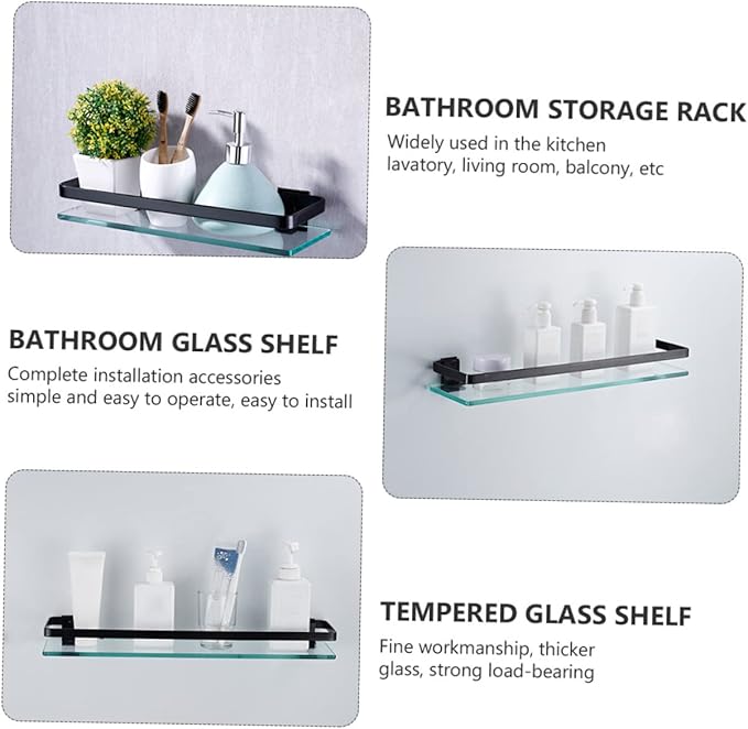 PRETYZOOM Wall-Mounted Storage Rack with Tempered Glass Shelf for Bathroom Stylish Organizer for Toiletries Easy to Install Space-Saving