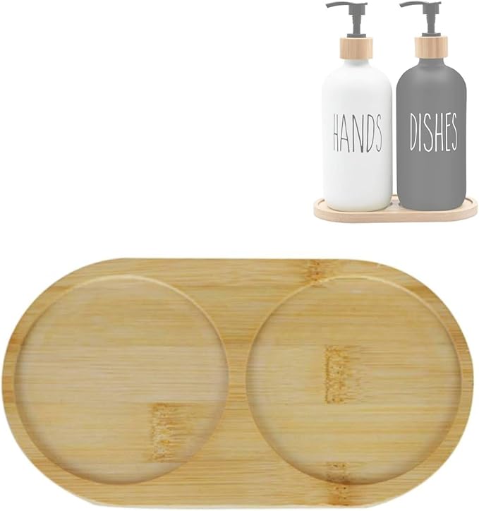Bamboo soap Dispenser Tray, Bathroom Countertop T ray Kitchen T ray Bamboo Tray Sink T ray Dresser Jewelry Ring Dish, Comestic Holder Bathtub Organizer, Ideal for Jewelry, Cosmetics (7.68" ×3.74"