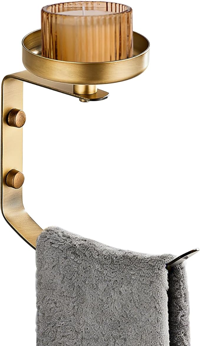 Hand Towel Holder for Bathroom with Vintage Wall Mounted Candle Holder Wall Mounted Towel Hook with Cut Candle Holder for Bathroom Decor and Accessories Antique Style YIGUANXIN