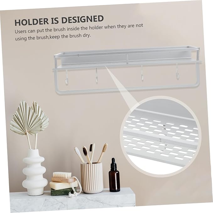 Ciieeo Bathroom Wall-Mounted Storage Rack Multifunctional No Drill Organizer Shelf for Bathroom and Kitchen Sturdy and Easy to Install Hollow Design for Space Saving