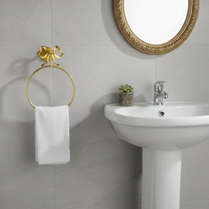MorningRo Coquette Gold Bow Towel Holder Brass Gold Bow Hand Towel Ring Retro Bathroom Hardware Accessories Vintage Girly Wall Mount Hanger Ring for Room Bathroom Kitchen Decor