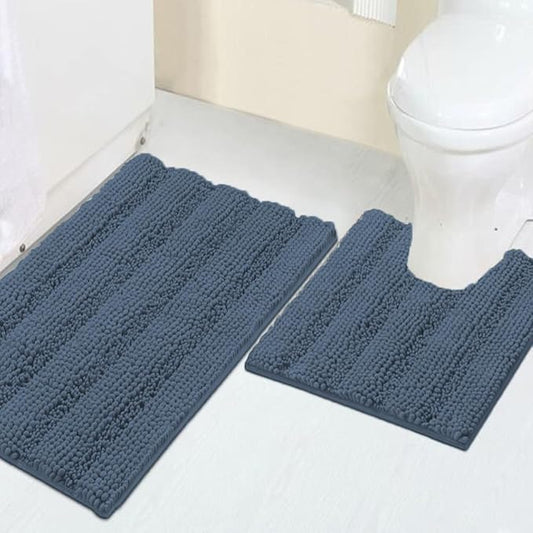 Turquoize Chenille Bathroom Rugs Non-Slip Bath Mats for Bathroom Super Absorbent Shaggy Rugs for Tub Shower Toilet Plush Bath Rug Plus U Shaped Rug (Standard: 20" x 32" and 20" x 20" U), Blue Indigo