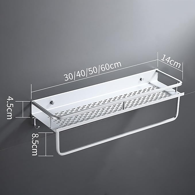 Space Aluminum Bathroom Shelf, Wall Mounted Storage Rack, Wall Storage Rack, Skeletonized Design with Hooks and Crossbars, Suitable for Washroom, Kitchen, Student Dormitory(60 * 14 * 13cm)