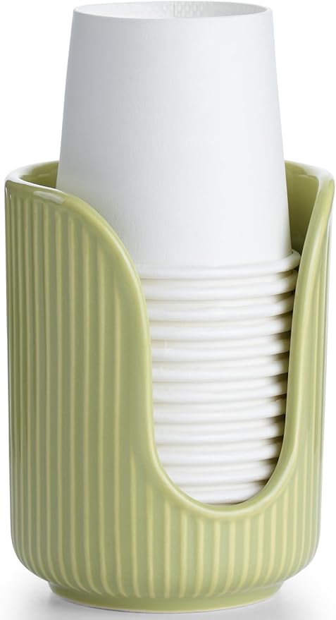 ABRUTY Bathroom Cup Dispenser, 3oz-4oz Ceramic Paper Cup Holder, Small Countertop Mouthwash Dixie Cups Accessories, for Vanity Countertops, Bathroom, Kitchen, and Dining Room