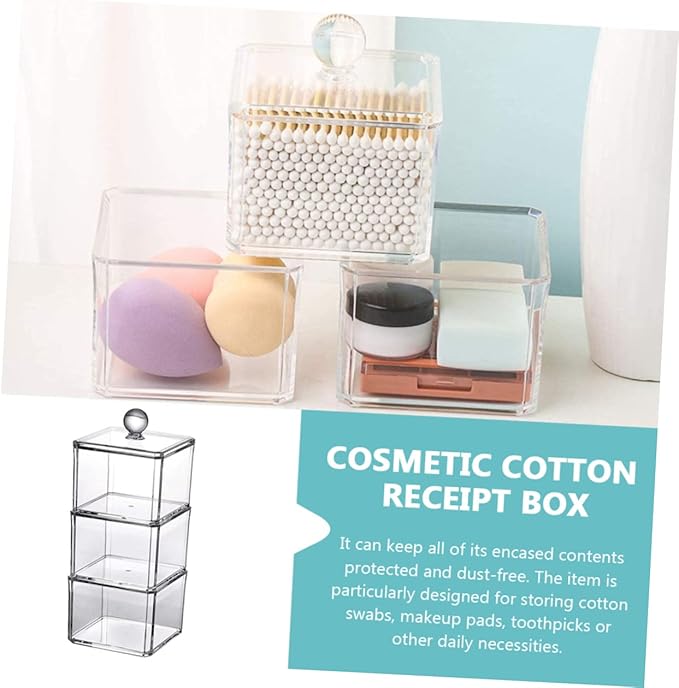 Holibanna Clear Makeup Remover Storage Box with Lid Acrylic Cotton Pad Organizer for Bathroom Vanity and Cosmetic Display Case 9.05X3.62X3.62 Inches