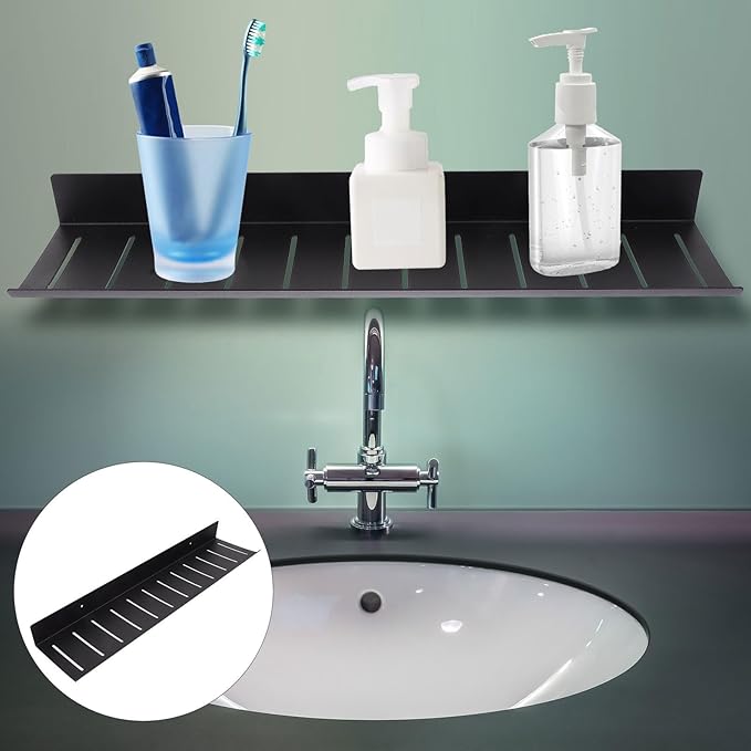 Luxshiny Space Aluminum Wall Rack Black Hanging Storage Shelf for Bathroom Wall-Mounted Multi-use Organizer with Creative Design Modern Floating Shelf for Perfume and Items