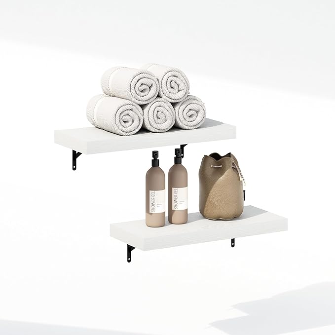 Furinno Tanna Floating Shelves for Wall Set of 2, 22-Inch Bathroom Wall Shelf, Wall Mounted Shelf, for Bathroom Organizers and Storage, Living Room, White Texture