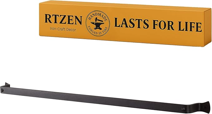 RTZEN Farmehouse Bathroom Towel Holder - Wrought Iron Matte Metal Black Towel Bar Wall Mount Rod - Handmade Home Decor Metal Kitchen Hanger Bar (26'' - Fits 24 Inch Towels)