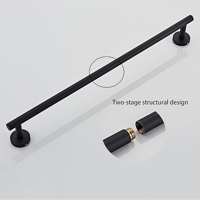Bathroom Towel Bar, 24-Inch Towel Rack for Bathroom Wall Mounted, Matte Black Thicken SUS304 Stainless Steel Towel Rod Modern Home Decor(Total Length 26-Inch)