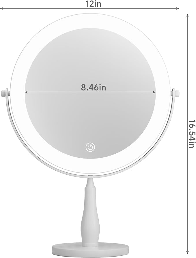 11.8" Extra Large 16.54" Tall Lighted Makeup Mirror, 1X/5X, 2-Sided Magnifying Mirror with 96 LEDs, 3 Color Dimmable Lights, 360° Swivel, LED Vanity Mirror, White - Great Gift