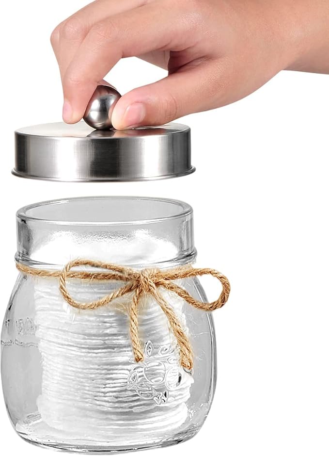 Amolliar Mason Jar Bathroom Accessories Set 4Pc - Foaming Soap Dispenser&2 Qtip Holders&Toothbrush Holder-Rustic Farmhouse Decor Bathroom Organizer Apothecary Jar Country Countertop (Brushed Nickel)