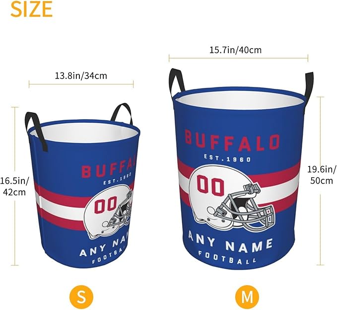 Custom Buffalo Laundry Hamper - Personalized Football Style Laundry Basket - Customized Name and Number - Dirty Clothes Hamper Waterproof Large Capacity Hamper for Bedroom Bathroom Living Room