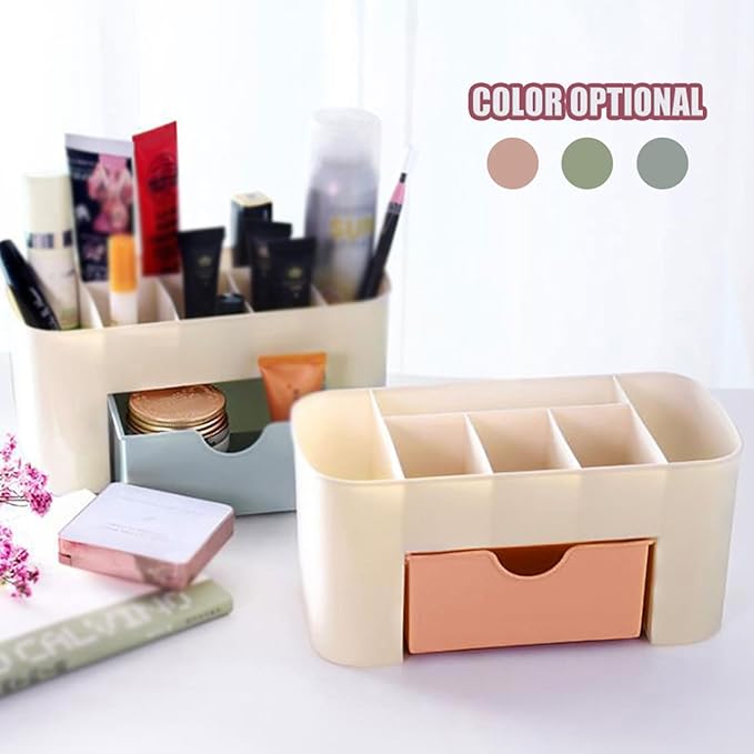 Makeup Organizer for Vanity, Multifunction Plastic Drawer Storage with 6 Compartment, Desk Organzier with Drawers, Bathroom Counter Organizers, Storage Box for Office, School, Home