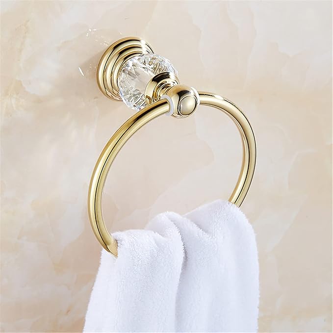 Leyden Gold Crystal Bathroom Accessories, Towel Bar Set Toilet Paper Holder Towel Ring Coat Hooks Shinny Bathroom Hardware Wall Mounted 4 Pieces with Crystal Ball Base