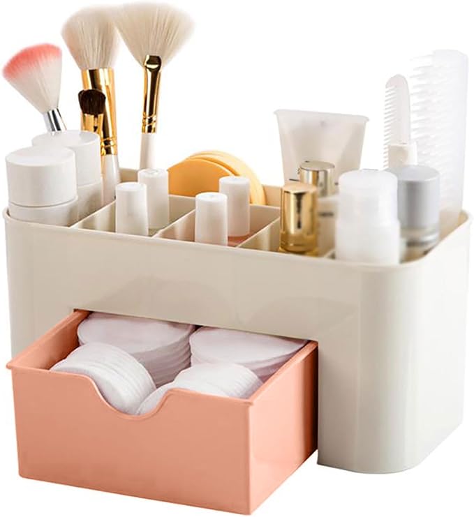 Makeup Organizer for Vanity, Multifunction Plastic Drawer Storage with 6 Compartment, Desk Organzier with Drawers, Bathroom Counter Organizers, Storage Box for Office, School, Home