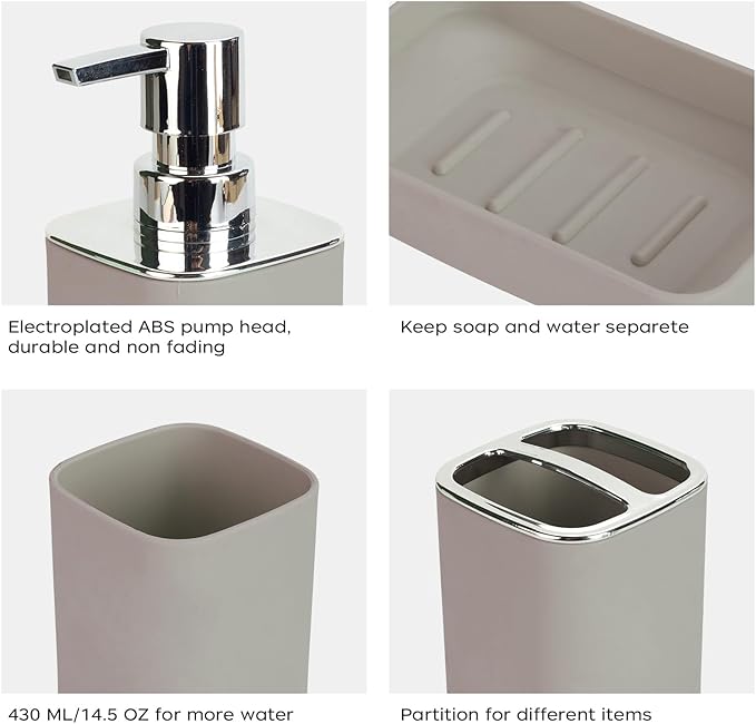 4Pack Bathroom Accessories Set, Bohemian Bathroom Sink Set, Contain Soap Dispenser, Toothbrush Holder, Soap Dish & Mouthwash Cup,Square soap and Toothbrush Holder Set