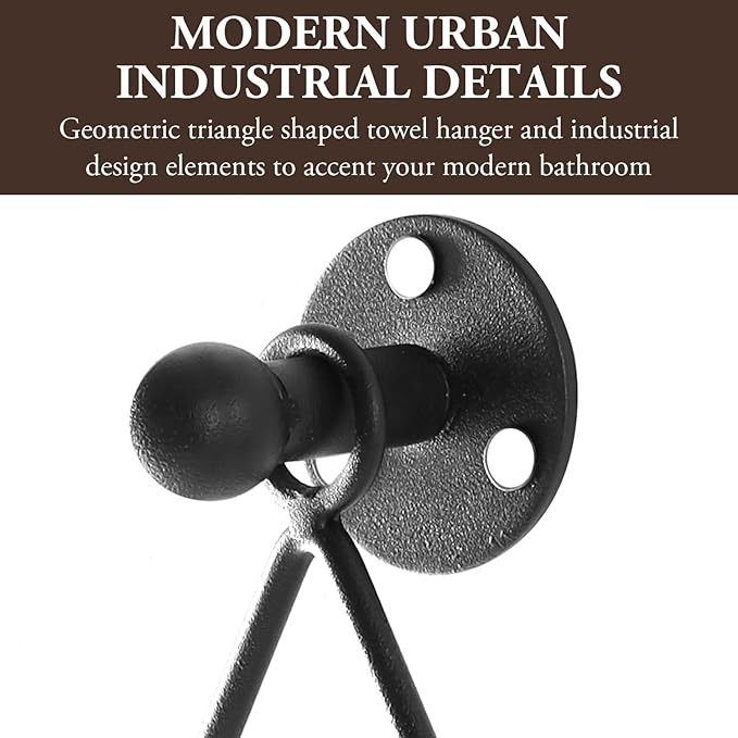 MyGift Hand Towel Holder Wall Mounted, Bath Hand Towel Rack, Triangular Towel Ring for Bathroom/Kitchen Accessories, Matte Black Metal
