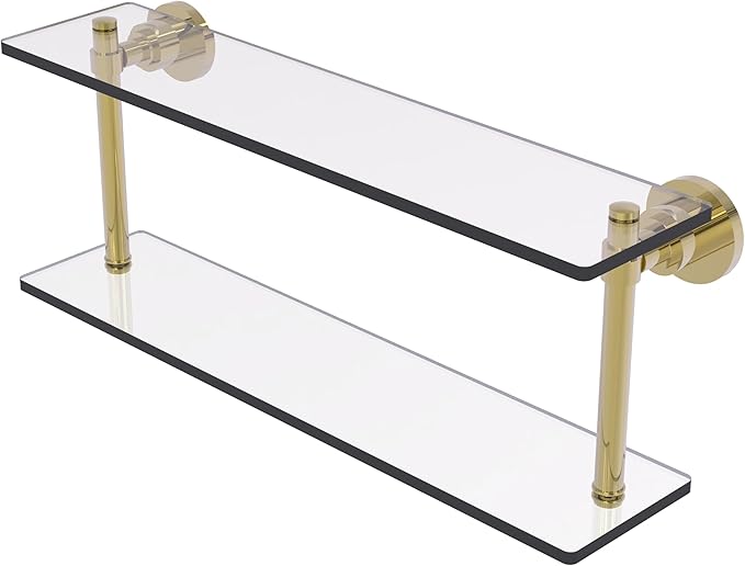 Allied Brass WS-2/22-UNL Washington Square Collection 22 Inch Two Tiered Glass Shelf, Unlacquered Brass