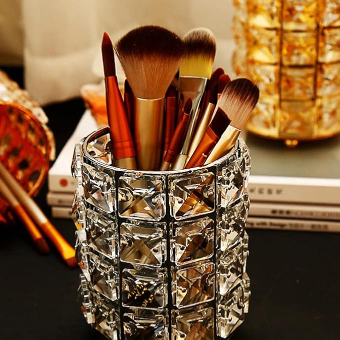AKOAK 1 Pack Crystal Makeup Brush Holder Office Supplies Storage Rack Eyebrow Pencil/Lipstick/Pencil Makeup Container, Dressing Table, Bedroom, Office (Black)