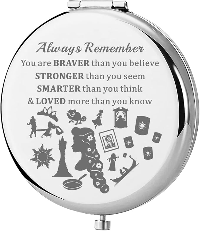 KEYCHIN Princess Sun Pocket Mirror Fairytale Fans Gift You are Braver Stronger Than You Think Compact Makeup Mirror (Rapunzel-S)