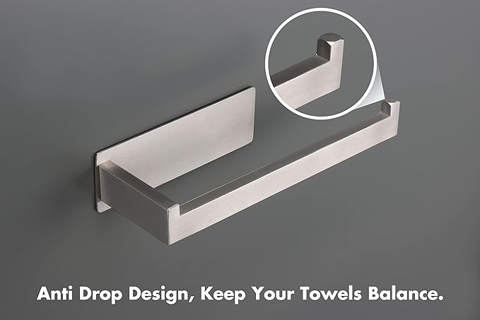 Hand Towel Holder, Strong Self Adhesive Hand Towel Ring, Thicken SUS304 Stainless Steel Hand Towel Bar/Rack, No Drilling Modern Hand Towel Hanger (Brushed Nickel, 9 in)