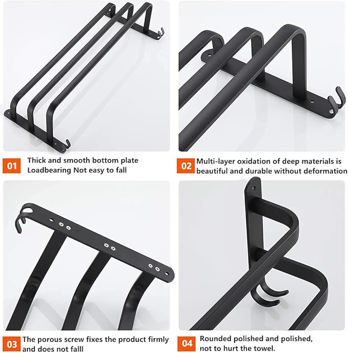 3 Tier Towel Bar Wall Mounted Bath Towel Rack Towel Storage Shelf for Bathroom 24 inch / 60 cm Towel Holder Towel Rail Towel Hanger