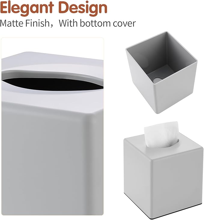 Y-in Hand Tissue Box Cover, Square Facial Tissue Holder Storage for Bathroom Vanity, Countertops, Dressers, Night Stand, Parlors and Offices - Grey