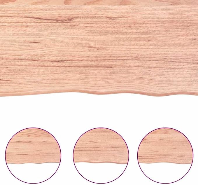 Light Brown Solid Oak Wood Bathroom Countertop 70.9"x23.6"x(0.8"-2.4") Treated Vanity Top with Live Edge Handmade for Shelf Desk Table