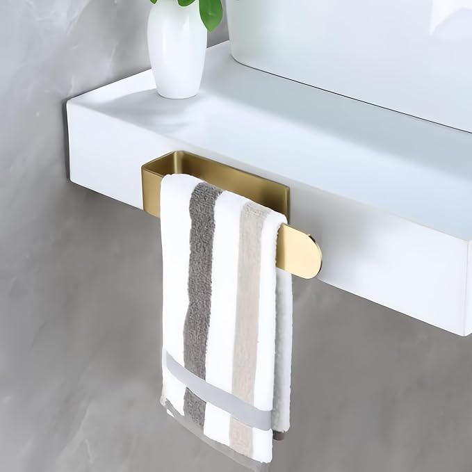 SEIDO Hand Towel Holder, Heavy Duty Self Adhesive Towel Bar ?€? No Drill Stick on Wall, SUS 304 Stainless Steel Towel Rack for Small Bathroom, Kitchen, RV, Brushed Gold