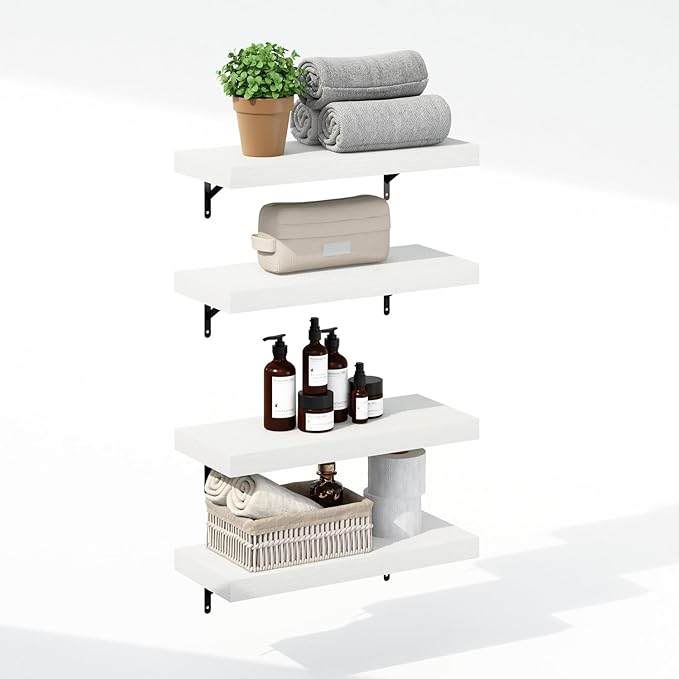 Furinno Tanna Floating Shelves for Wall Set of 4, 22-Inch Bathroom Wall Shelf, Wall Mounted Shelf, for Bathroom Organizers and Storage, Living Room, White Texture