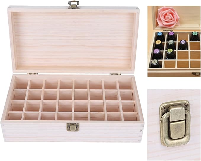 Essential Oil Storage Box Case, 32 Slots Wooden Organizer Holds Essential Oil Storage Container Nail Gel Display Box Makeup Case For Carrying And Home Storage Display