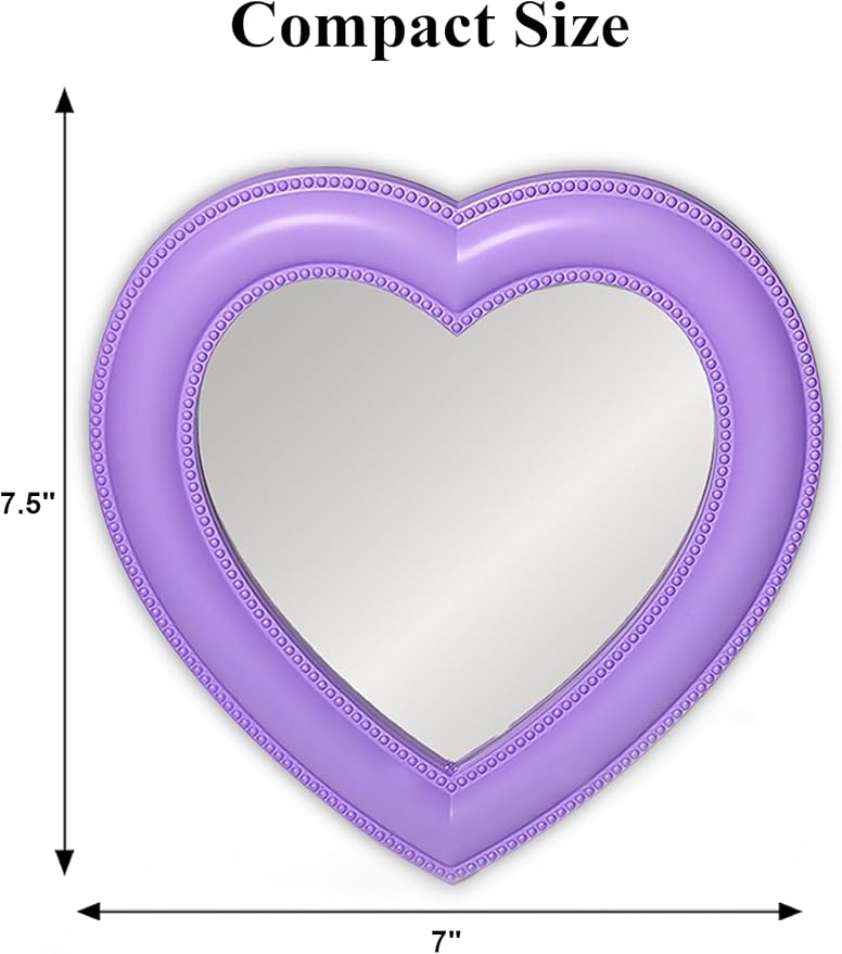 Magnetic Heart Mirror, 6.9"x7.3", School & Office Cabinet Mirror, Magnetic Makeup Mirror for Girls, Bathroom & Gym Locker (Purple)