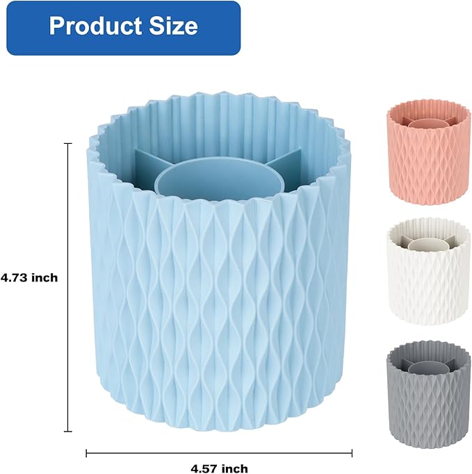 Makeup Brush Holder Organizer-360?? Rotating Makeup Brush Storage,Pencil Pen Holder Cup,Desk Accessories,5 Slot Make up Brushes Cup, for Vanity Desktop Bathroom Countertop (Light Blue)