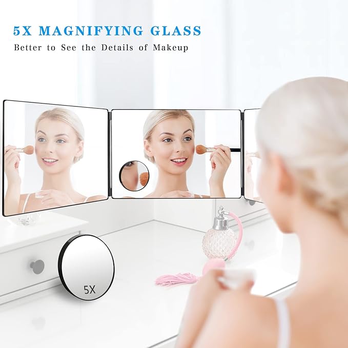 JANMPASK 3 Way Mirror for Self Hair Cutting Tools with Height Adjustable Mirror 360 Trifold for Makeup to See Back of Head (Black)