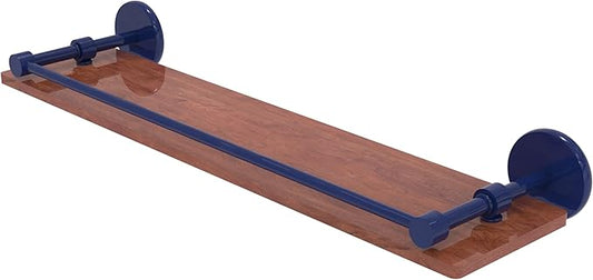 Allied Brass P1000-1-22-GAL-IRW-MBL Prestige Skyline Collection 22 Inch Solid IPE Ironwood Shelf with Gallery Rail, Mediterranean Blue