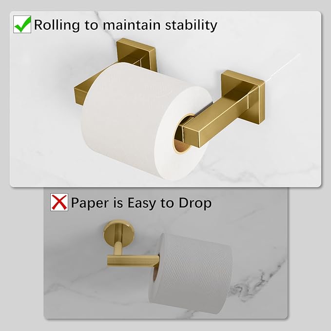 FEILERN Toilet Paper Holder Wall Mounted Post Pivoting Square Tissue Holders Roll Holder Hangers for Bathroom Commercial Toilet Paper Dispenser,Gold